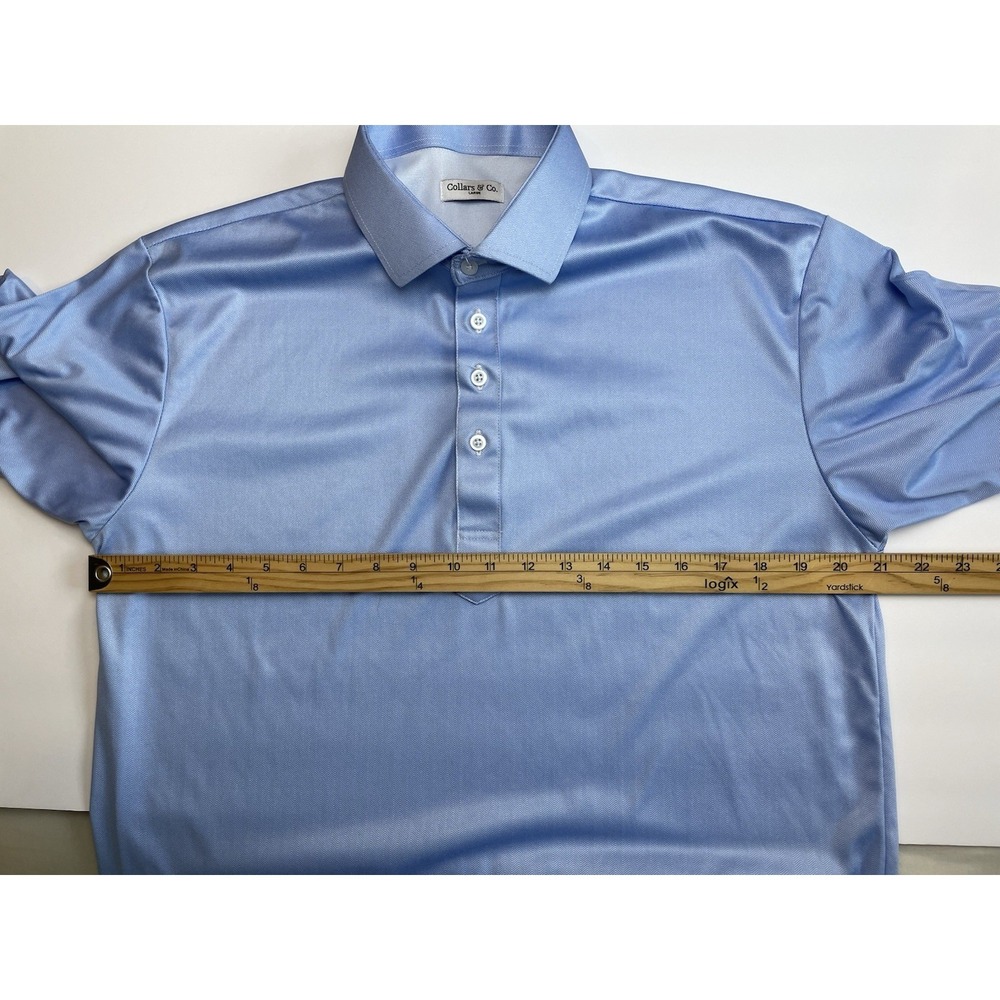 Collars & Co Dress Collar Polo Mens Large Blue Herringbone Short Sleeve Golf - Picture 6 of 8